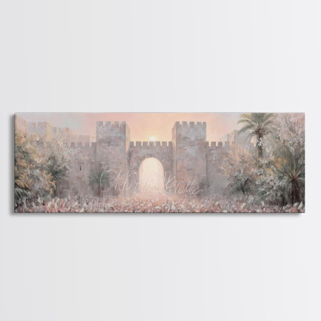Sacred Palm Procession | Framed Canvas Print | Panoramic Frame | Christian Wall Art | Christian Art Canvas | Christian Christmas Art | Jesu