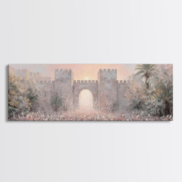 Sacred Palm Procession | Framed Canvas Print | Panoramic Frame | Christian Wall Art | Christian Art Canvas | Christian Christmas Art | Jesu