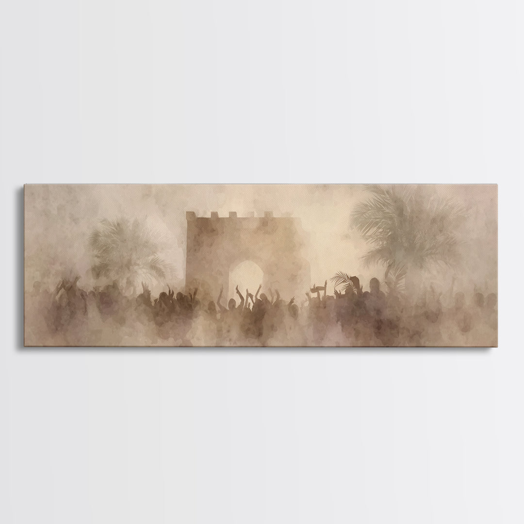 Hosanna Gate Crowd, Framed Canvas Print, Panoramic Art, Christian Art, Christian Wall Art, Christian Christmas, Jesus Painting, Christmas A