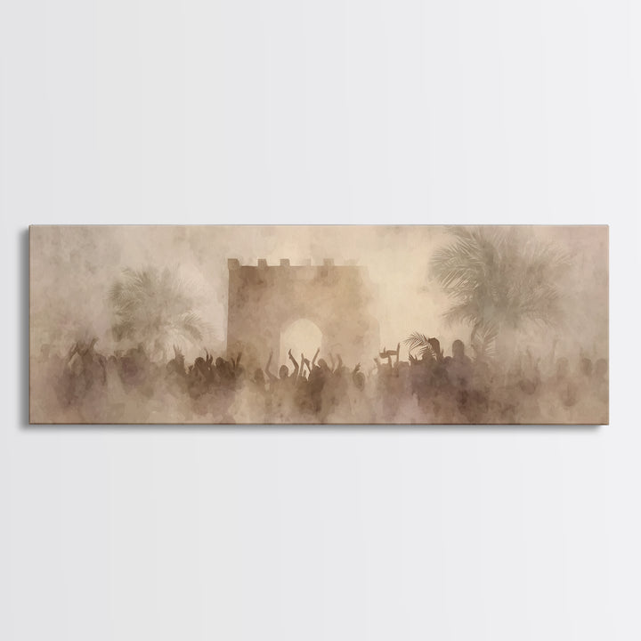 Hosanna Gate Crowd, Framed Canvas Print, Panoramic Art, Christian Art, Christian Wall Art, Christian Christmas, Jesus Painting, Christmas A