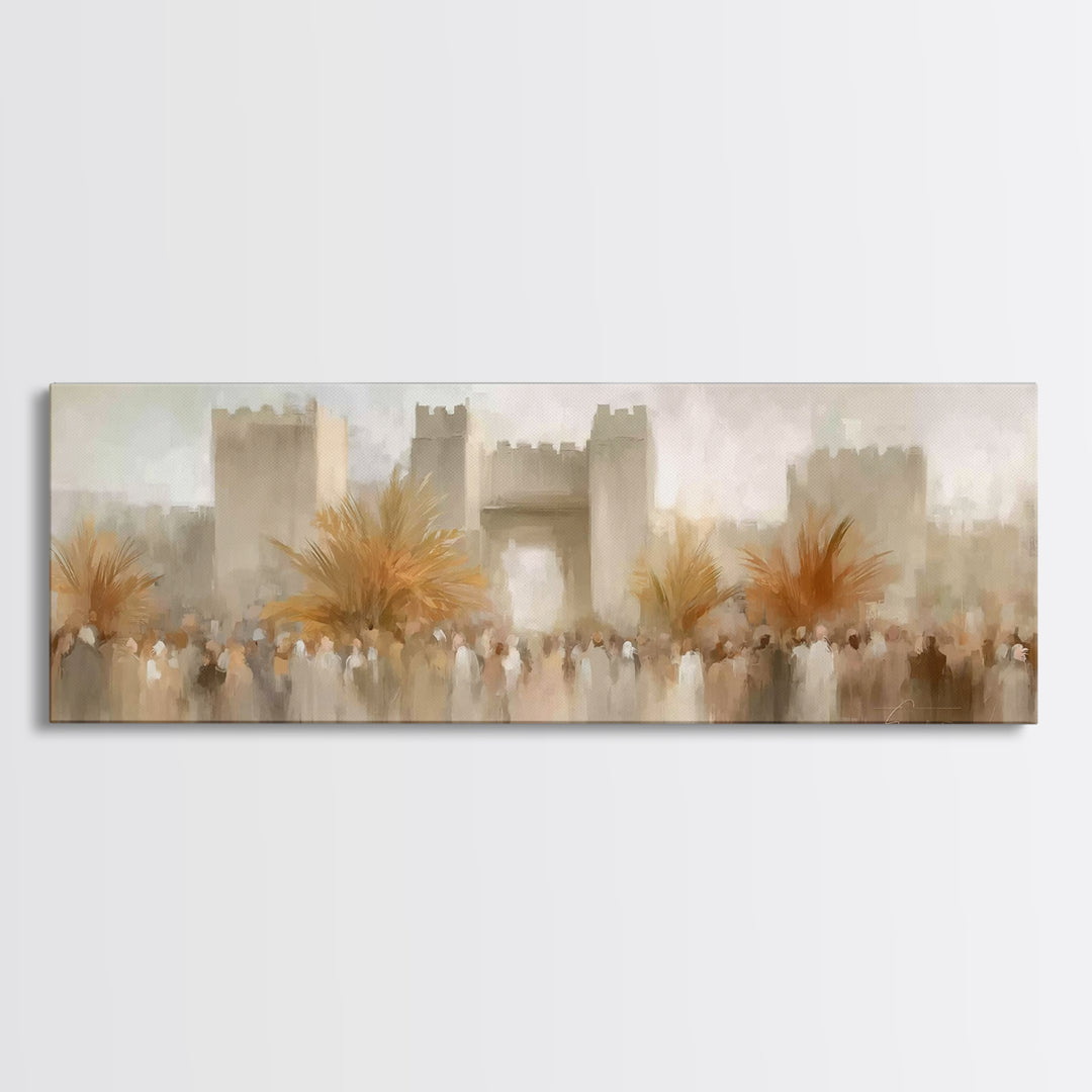 Palm Branch Triumph – Framed Canvas Print – Panoramic Wall Art – Christian Art – Christian Art Prints – Jesus Painting – Christmas Wall Art