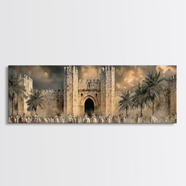 Majestic City Gathering – Framed Canvas Print – Panoramic Art – Christian Wall Art – Christmas Art – Christian Art Canvas – Jesus Painting