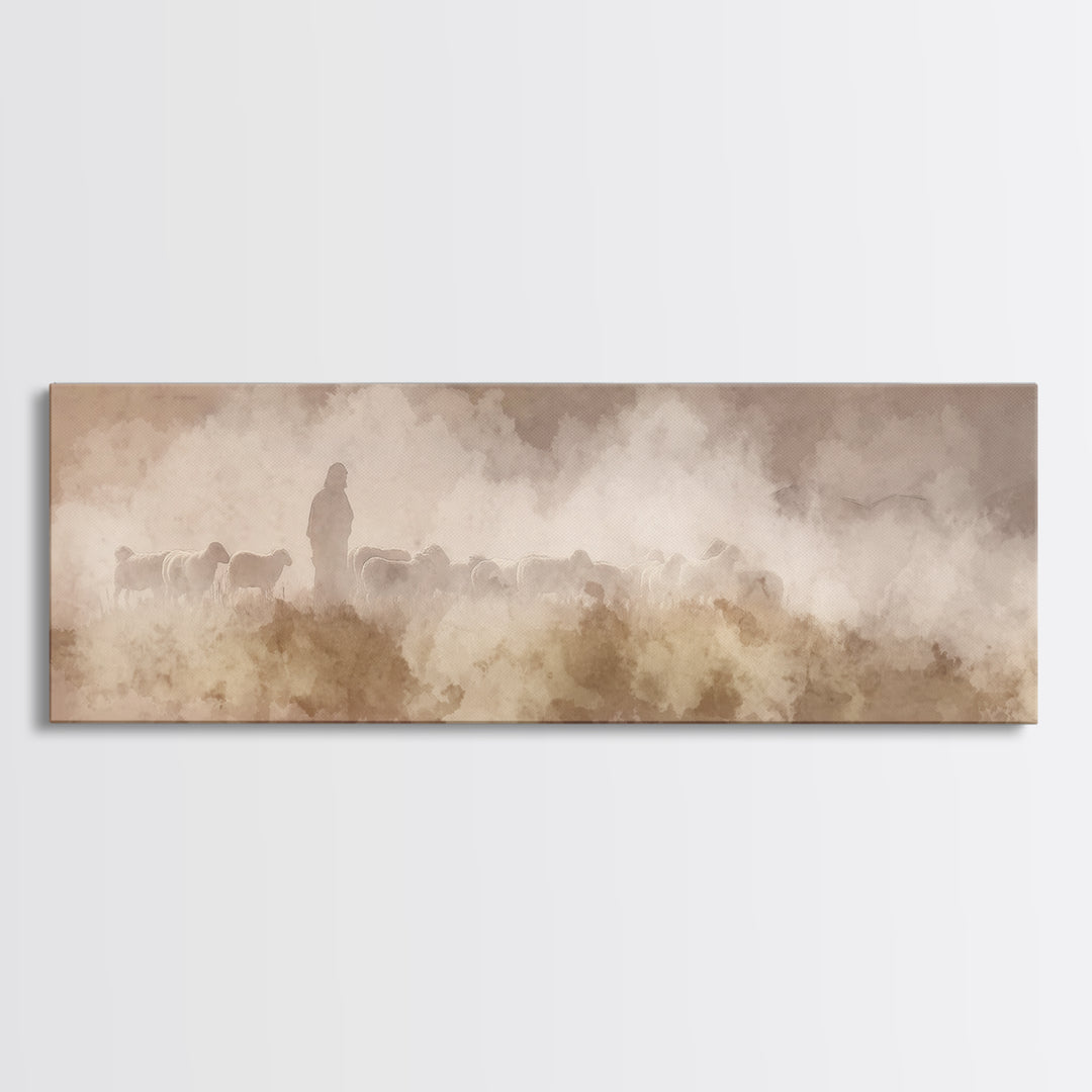 Silent Meadow Guide – Framed Canvas Print – Extra Wide Art – Christian Art – Jesus Painting – Christian Art Canvas – Subtle Christian Paint