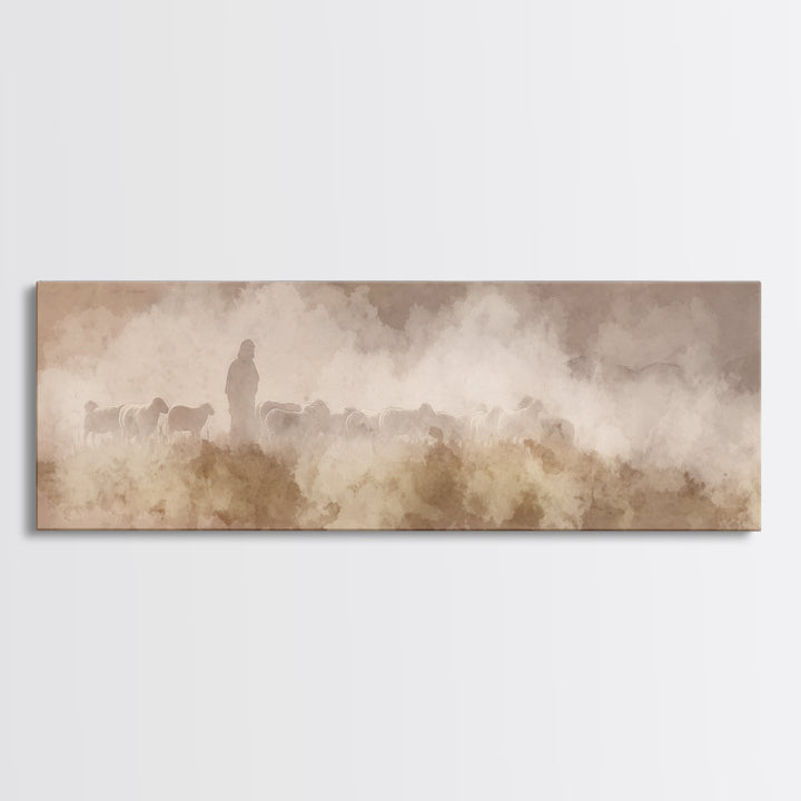 Silent Meadow Guide – Framed Canvas Print – Extra Wide Art – Christian Art – Jesus Painting – Christian Art Canvas – Subtle Christian Paint