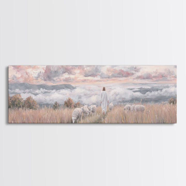 Heavenward Pasture Light, Framed Canvas Print, Panoramic Painting, Christian Art, Jesus Painting, Christian Art Canvas, Christian Wall Art,