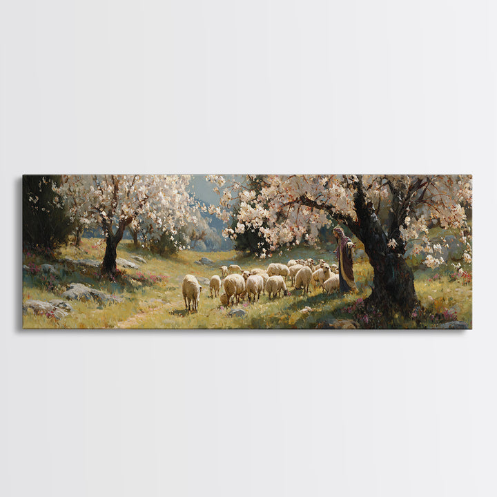 Shepherds At Dawn | Framed Canvas Print | Christian Art Canvas | Jesus Wall Art | Panoramic Painting | Christian Christmas Art | Christian
