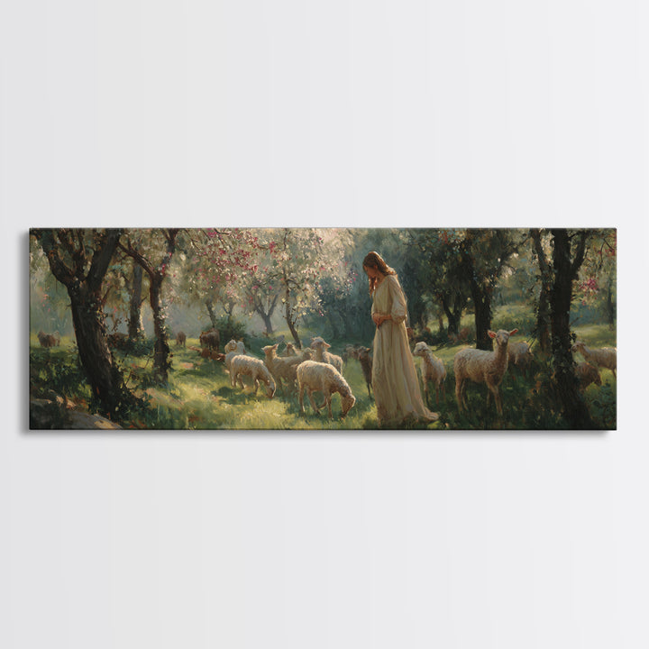 Quiet Bloom Meadow – Framed Canvas Print – Christian Wall Art – Panoramic Art – Christian Art Canvas – Jesus Painting – Christmas Art