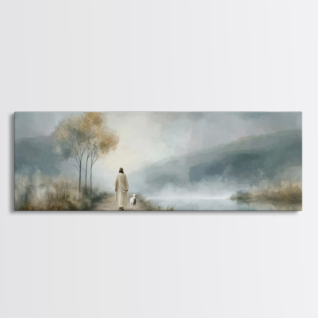 Light Of The Way | Framed Canvas Print | Panoramic Painting | Christian Wall Art | Jesus Painting | Christian Art Canvas | Christmas Art