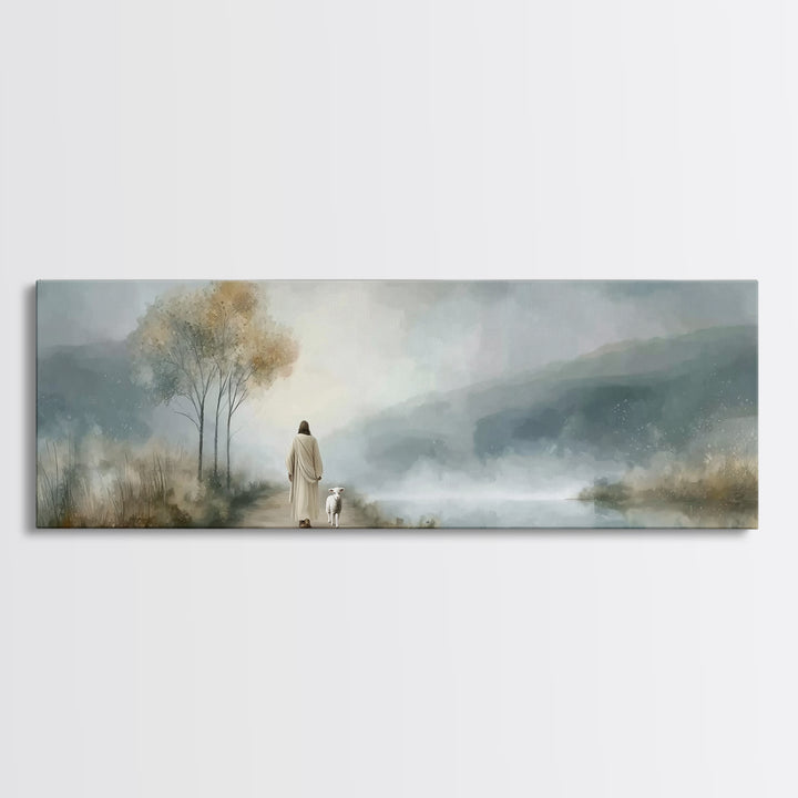 Light Of The Way | Framed Canvas Print | Panoramic Painting | Christian Wall Art | Jesus Painting | Christian Art Canvas | Christmas Art