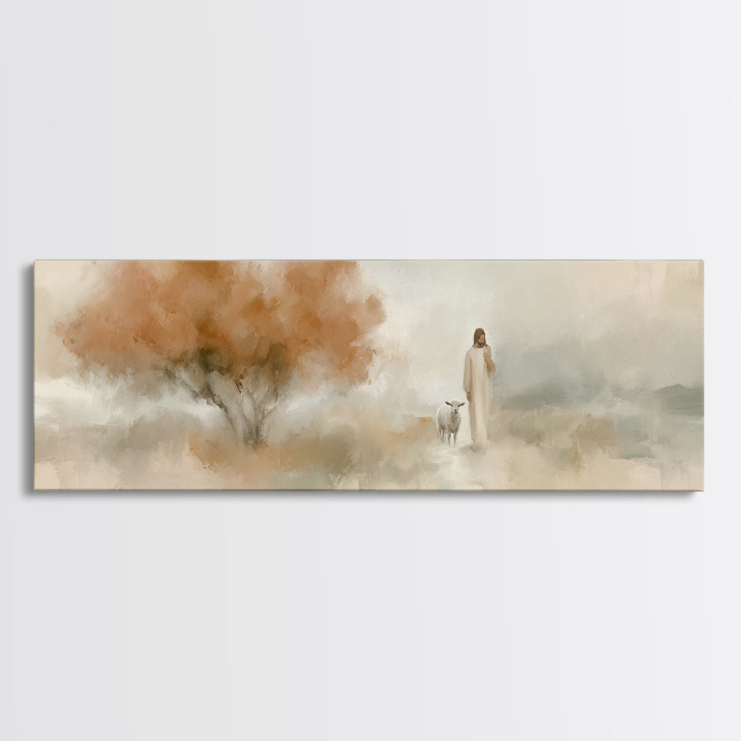 Autumn Light Journey, Framed Canvas Print, Panoramic Art, Christian Wall Art, Christian Art Canvas, Jesus Painting, Christian Christmas Art