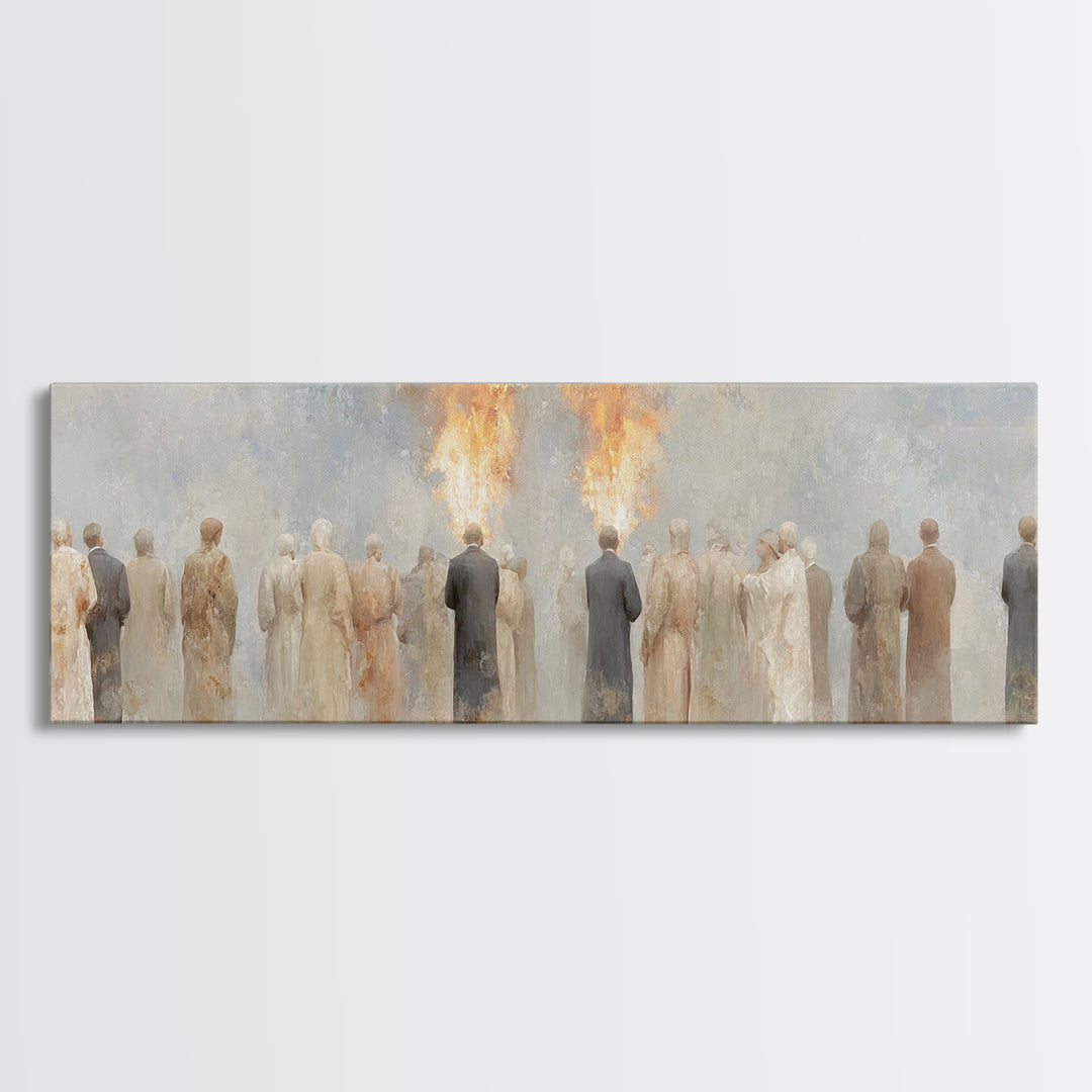 Flames Of Gathering - Framed Canvas Print - Christian Wall Art - Christian Art Canvas - Jesus Painting - Panoramic Art - Christmas Art