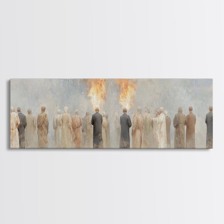 Flames Of Gathering - Framed Canvas Print - Christian Wall Art - Christian Art Canvas - Jesus Painting - Panoramic Art - Christmas Art