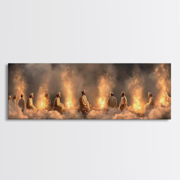 Sacred Fire Assembly, Framed Canvas Print, Christian Wall Art, Jesus Painting, Christian Art Canvas, Panoramic Art, Christian Christmas Art