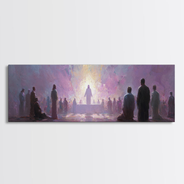 Divine Supper Light, Framed Canvas Print, Christian Wall Art, Christian Art Canvas, Jesus Painting, Panoramic Painting, Christmas Art