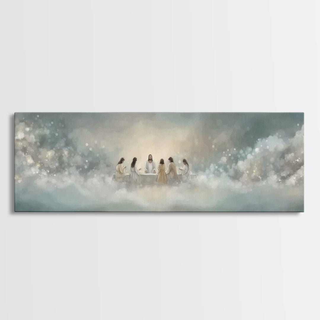 Heavenly Supper Light, Framed Canvas Print, Panoramic Wall Art, Christian Wall Art, Jesus Painting, Christian Art Canvas, Christmas Art