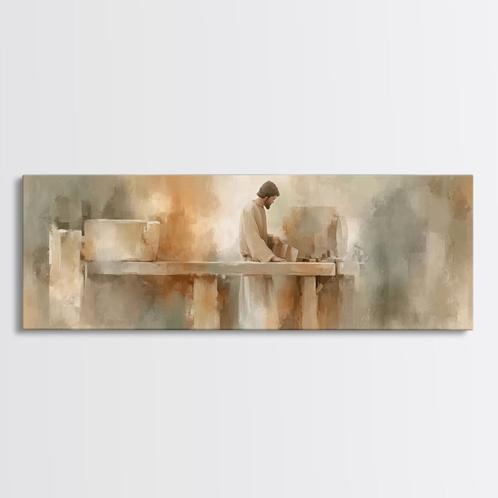 Heavenly Carpenter – Framed Canvas Print – Christian Wall Art – Christian Art Canvas – Jesus Painting – Panoramic Art – Christian Christmas