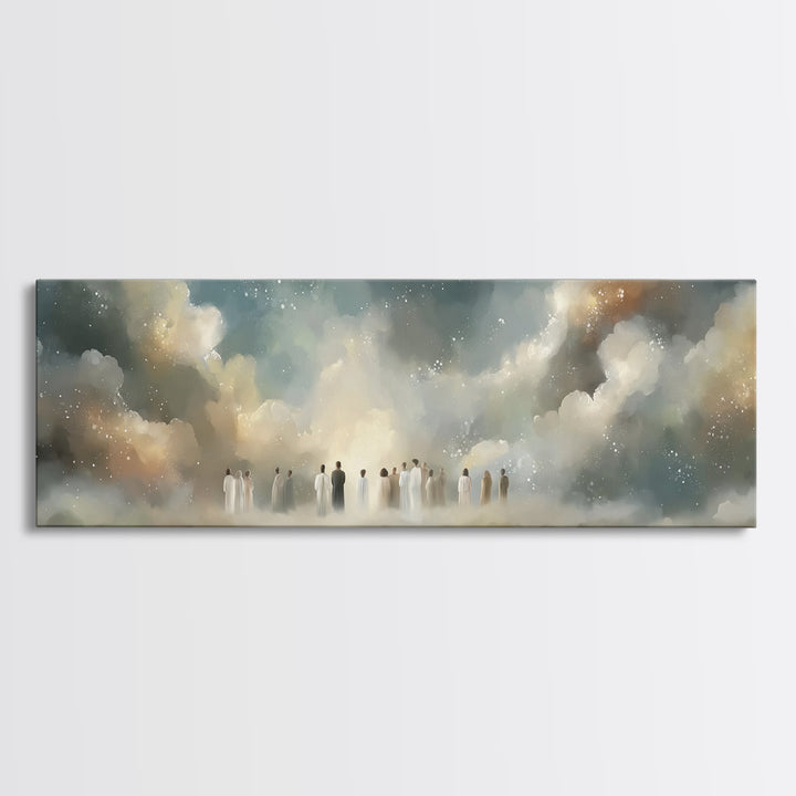 Cloudborne Assembly | Framed Canvas Print | Christian Art Canvas | Christian Wall Art | Panoramic Wall Art | Christian Painting | Christmas