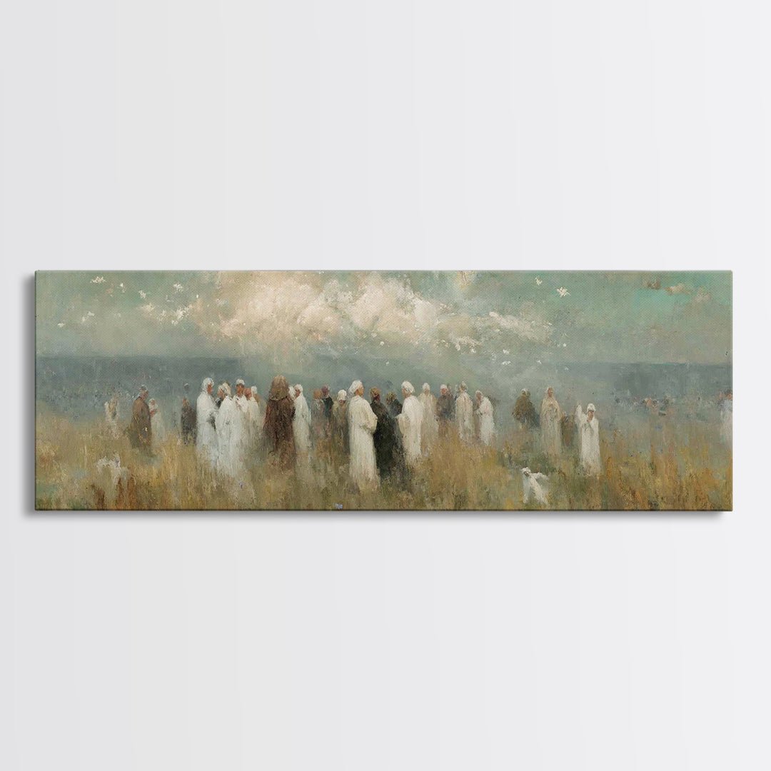Gathering Of Saints, Framed Canvas Print, Christian Wall Art, Christian Art Canvas, Panoramic Painting, Christian Christmas Art, Christian