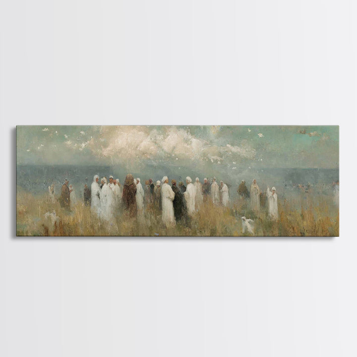 Gathering Of Saints, Framed Canvas Print, Christian Wall Art, Christian Art Canvas, Panoramic Painting, Christian Christmas Art, Christian