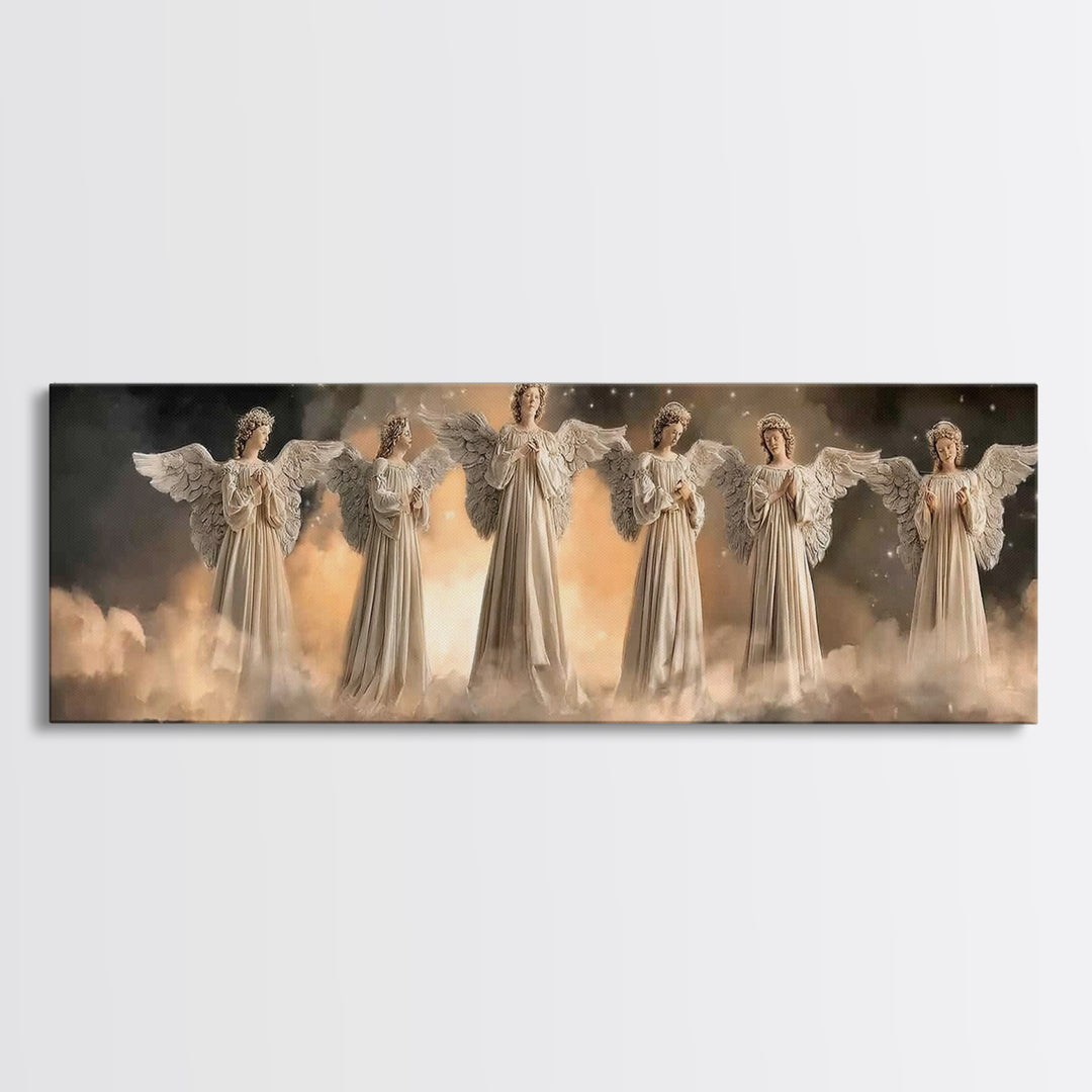 Angelic Chorus – Framed Canvas Print – Christian Art Canvas – Christian Wall Art – Panoramic Frame – Christmas Art – Christian Christmas De