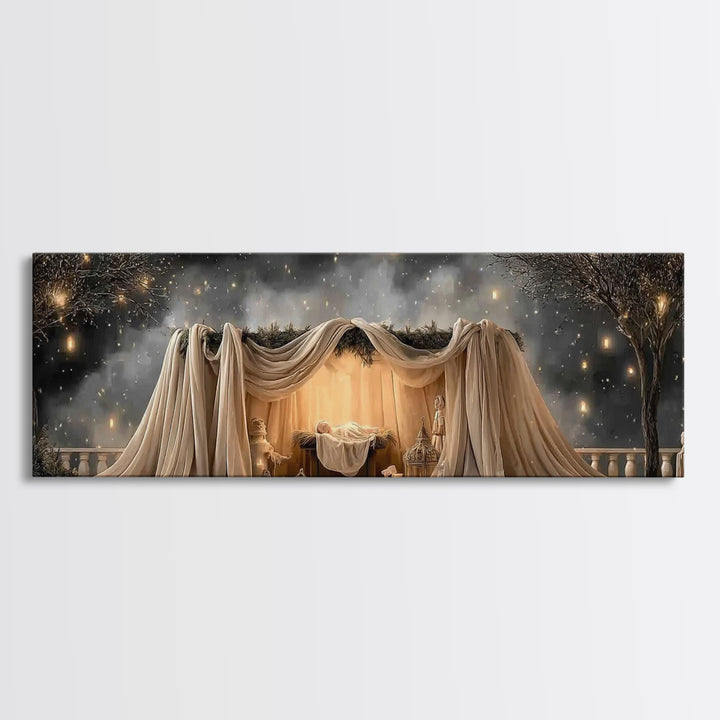 Silent Nativity, Framed Canvas Print, Christian Art Canvas, Christian Wall Art, Panoramic Art, Christmas Art, Christian Christmas Decor