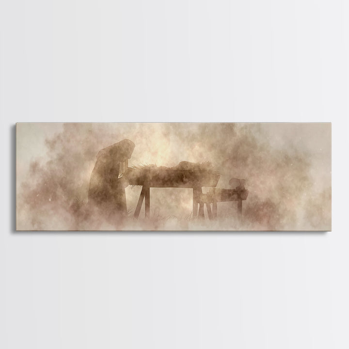 Holy Manger – Framed Canvas Print – Christian Art Canvas – Christian Wall Art – Panoramic Painting – Christmas Art – Christian Christmas Ar