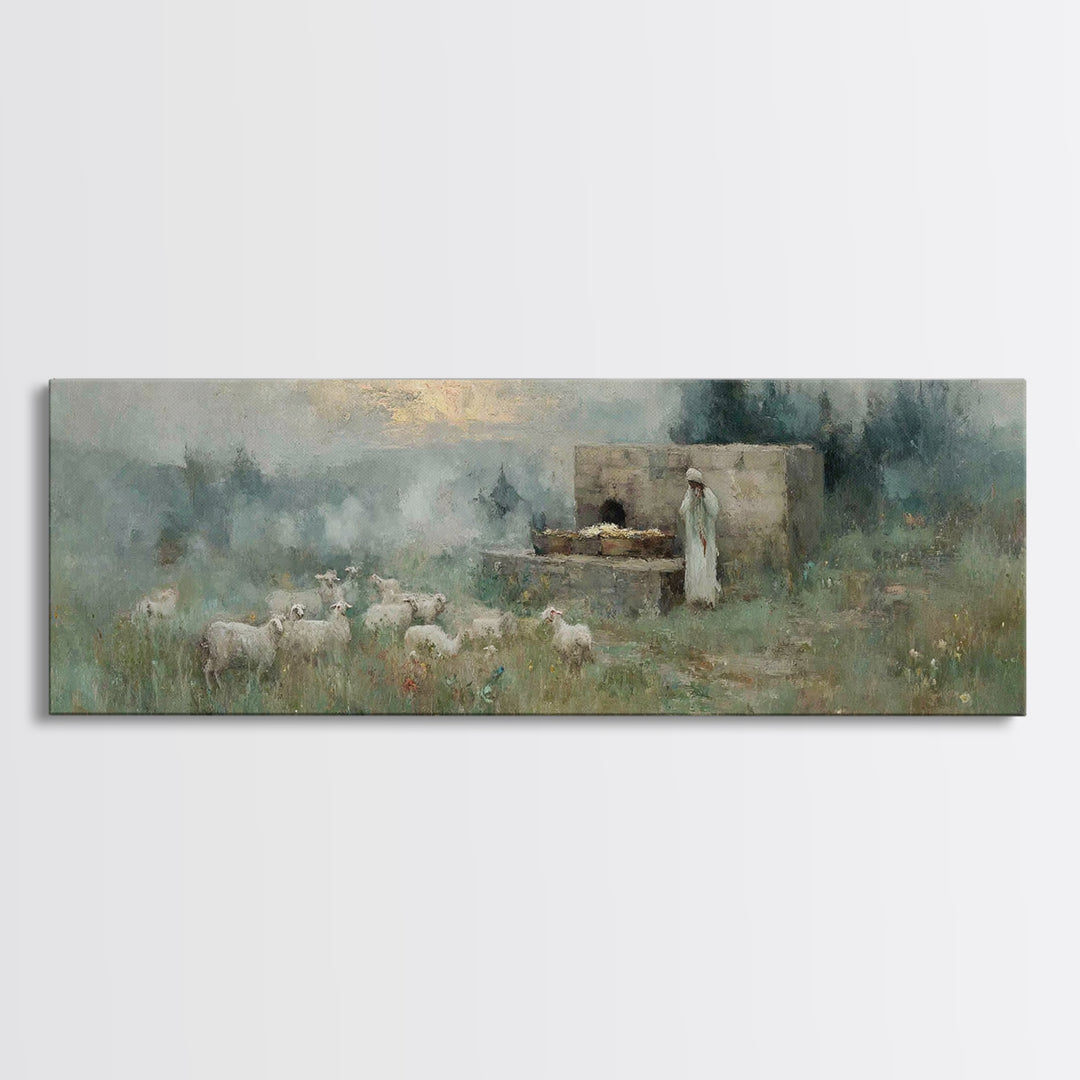 Pasture Of Promise – Framed Canvas Print – Christian Wall Art – Christian Art Canvas – Panoramic Art – Christian Christmas Art – Christian
