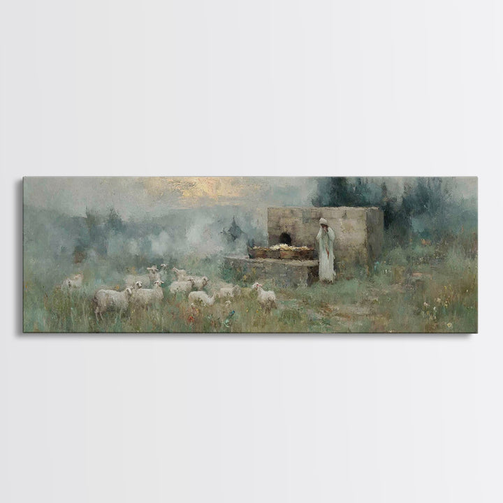 Pasture Of Promise – Framed Canvas Print – Christian Wall Art – Christian Art Canvas – Panoramic Art – Christian Christmas Art – Christian
