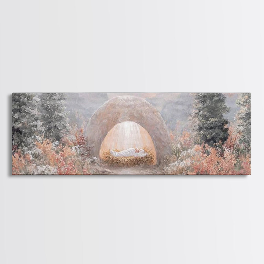 Garden Of Light, Framed Canvas Print, Christian Wall Art, Christian Art Canvas, Panoramic Frame, Christmas Art, Christian Christmas Decor