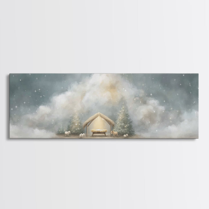 Holy Midnight – Framed Canvas Print – Christian Art Canvas – Christian Wall Art – Panoramic Print – Christmas Art – Christian Christmas Art