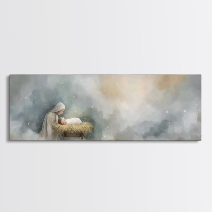Mary’s Vigil, Framed Canvas Print, Christian Art Canvas, Christian Wall Art, Panoramic Painting, Jesus Christmas Art, Christian Gift