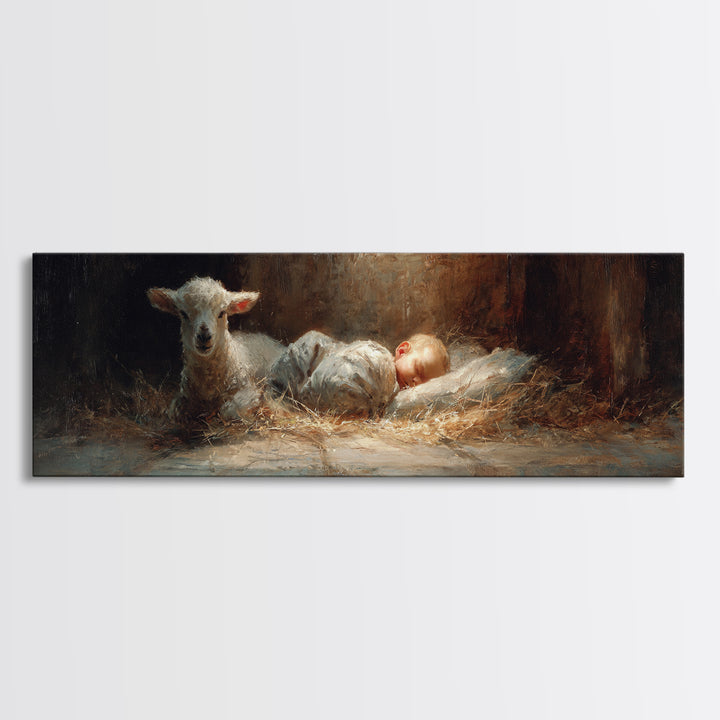Lamb Of Peace – Framed Canvas Print – Christian Art Canvas – Christian Wall Art – Panoramic Wall Art – Jesus Painting – Christian Christmas