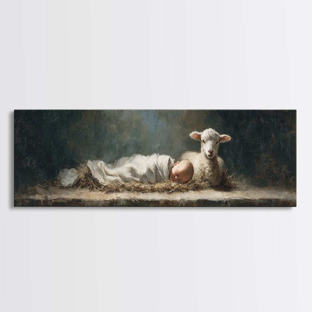 Sacred Slumber | Framed Canvas Print | Christian Art Canvas | Christian Wall Art | Panoramic Frame | Jesus Painting | Christmas Art
