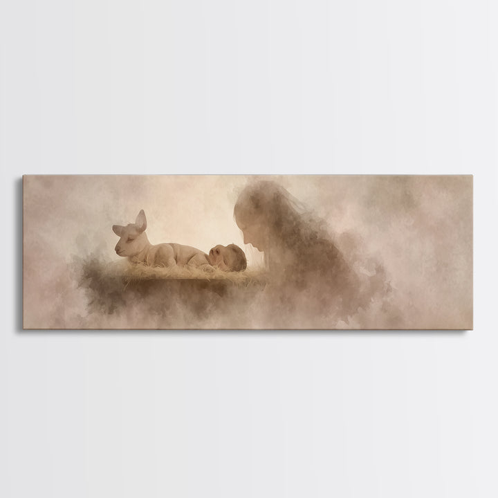 Silent Manger Light | Framed Canvas Print | Christmas Wall Art | Christian Art Canvas | Christian Christmas Art | Panoramic Print | Jesus P