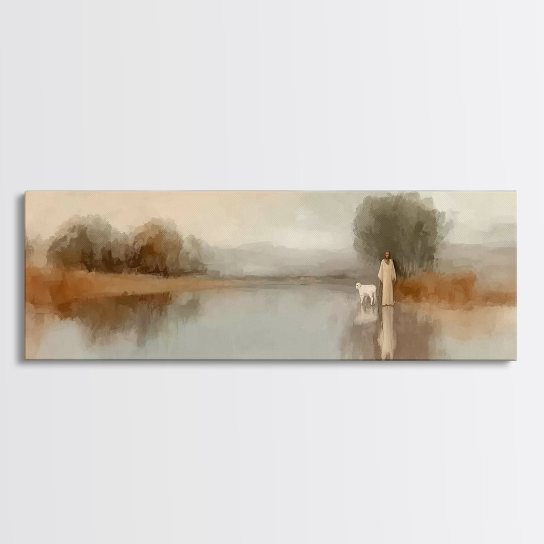 Shepherd’s Dawn | Framed Canvas Print | Christian Wall Art | Christian Art Canvas | Panoramic Frame | Jesus Painting | Christian Art