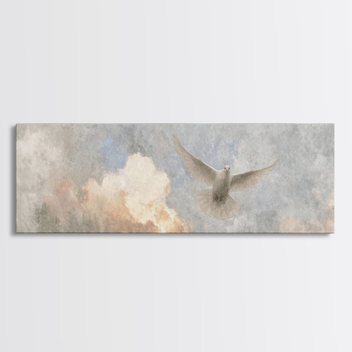 Dove Of Glory, Framed Canvas Print, Christian Art Canvas, Christian Wall Art, Panoramic Art, Christian Christmas Art, Modern Christian Art