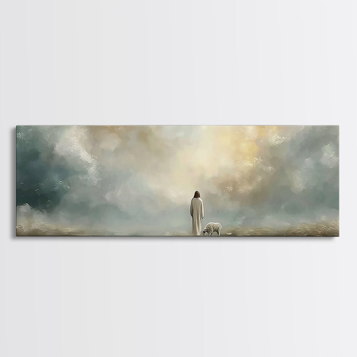 Heavenly Pasture Light | Framed Canvas Print | Panoramic Painting | Christian Wall Art | Christian Art Canvas | Jesus Art Print | Christian