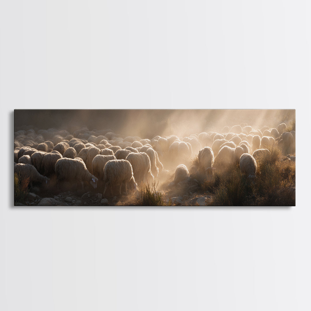 Radiant Shepherd Light – Framed Canvas Print – Panoramic Painting – Christian Wall Art – Christian Art Canvas – Christian Decor – Jesus Pai