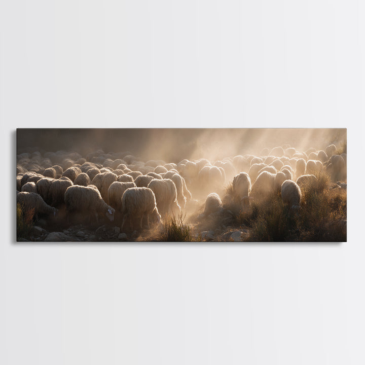 Radiant Shepherd Light – Framed Canvas Print – Panoramic Painting – Christian Wall Art – Christian Art Canvas – Christian Decor – Jesus Pai