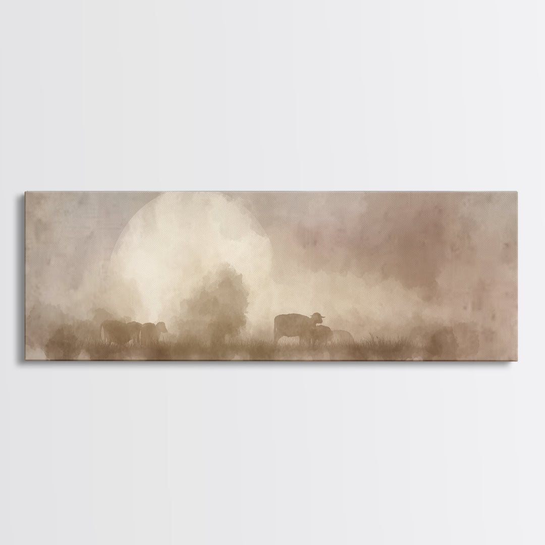 Moonlit Shepherds – Framed Canvas Print – Panoramic Art – Christian Wall Art – Christian Art Canvas – Christmas Art – Moody Christian Art