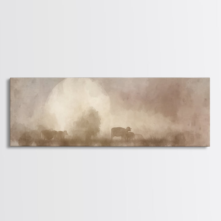 Moonlit Shepherds – Framed Canvas Print – Panoramic Art – Christian Wall Art – Christian Art Canvas – Christmas Art – Moody Christian Art