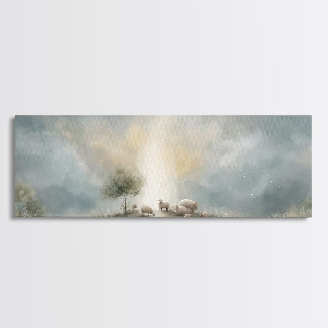 Dawn of Blessing | Framed Canvas Print | Panoramic Wall Art | Christian Art | Christian Christmas Art | Christian Decor | Christmas Canvas