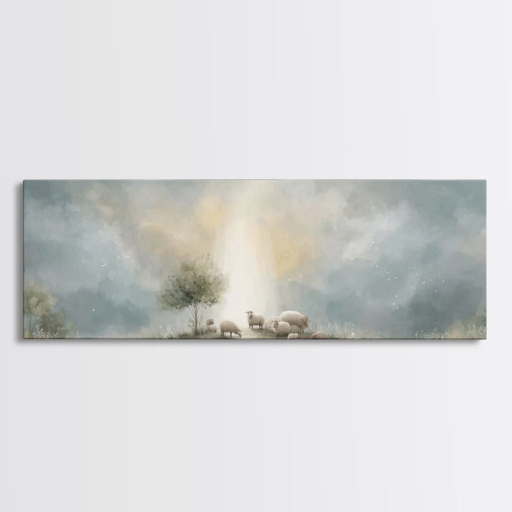 Dawn of Blessing | Framed Canvas Print | Panoramic Wall Art | Christian Art | Christian Christmas Art | Christian Decor | Christmas Canvas