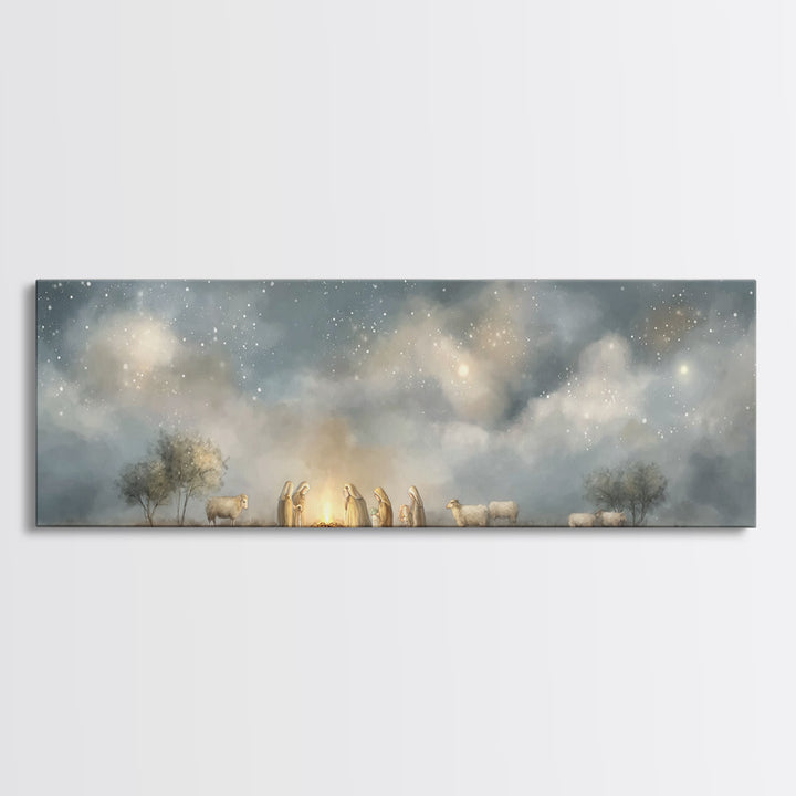 Starry Vigil, Framed Canvas Print, Panoramic Print, Christian Christmas Art, Christian Wall Art, Christmas Art Prints, Christian Art Canvas