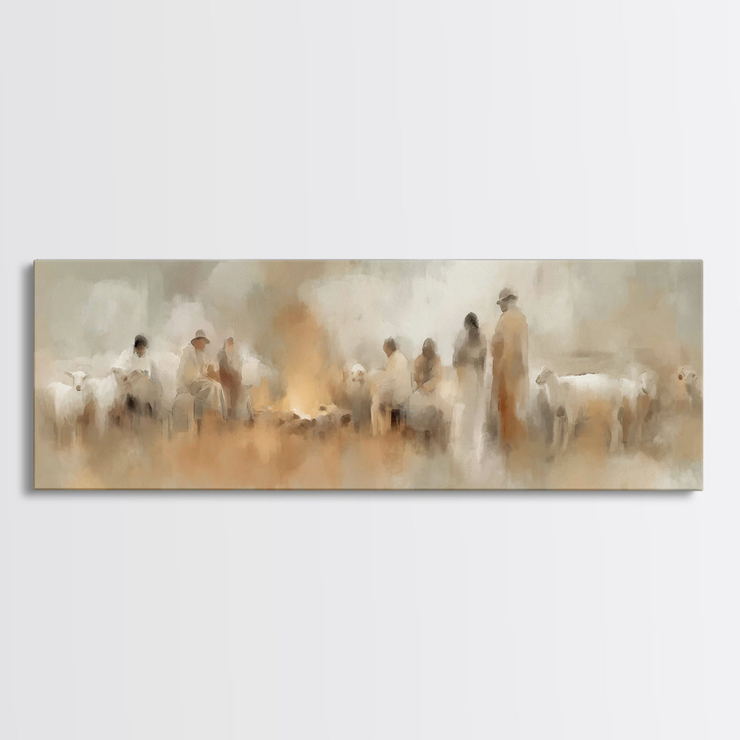 Humble Watchers | Framed Canvas Print | Panoramic Frame | Christian Art Canvas | Christian Christmas Art | Christmas Decor | Christian Wall