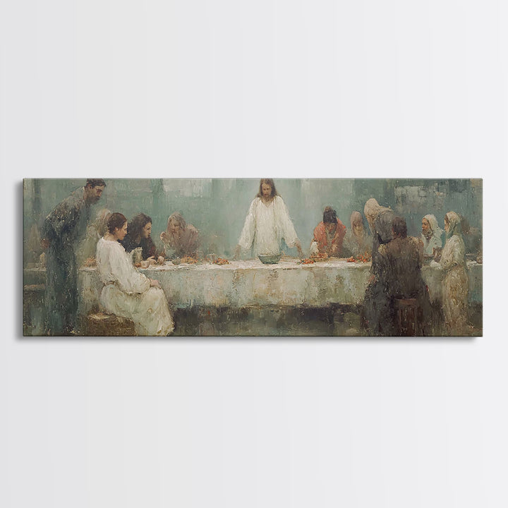 Sacred Supper Dawn – Framed Canvas Print – Panoramic Painting – Christian Art – Jesus Painting – Christian Wall Art – Vintage Christian Art
