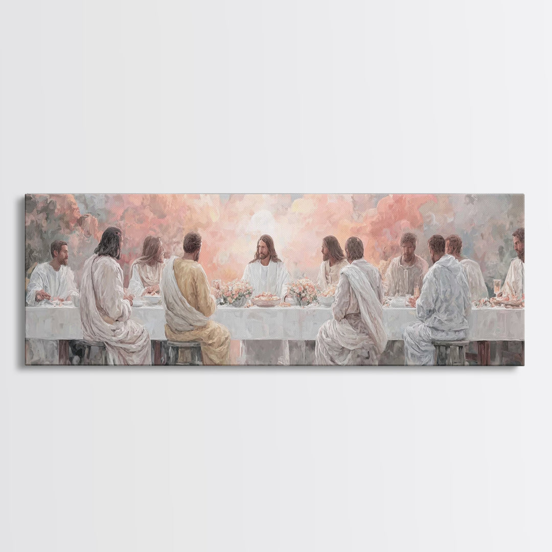 Supper Of Glory, Framed Canvas Print, Panoramic Wall Art, Christian Art Canvas, Jesus Painting, Christian Art, Modern Christian Painting