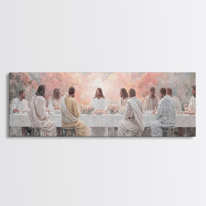 Supper Of Glory, Framed Canvas Print, Panoramic Wall Art, Christian Art Canvas, Jesus Painting, Christian Art, Modern Christian Painting