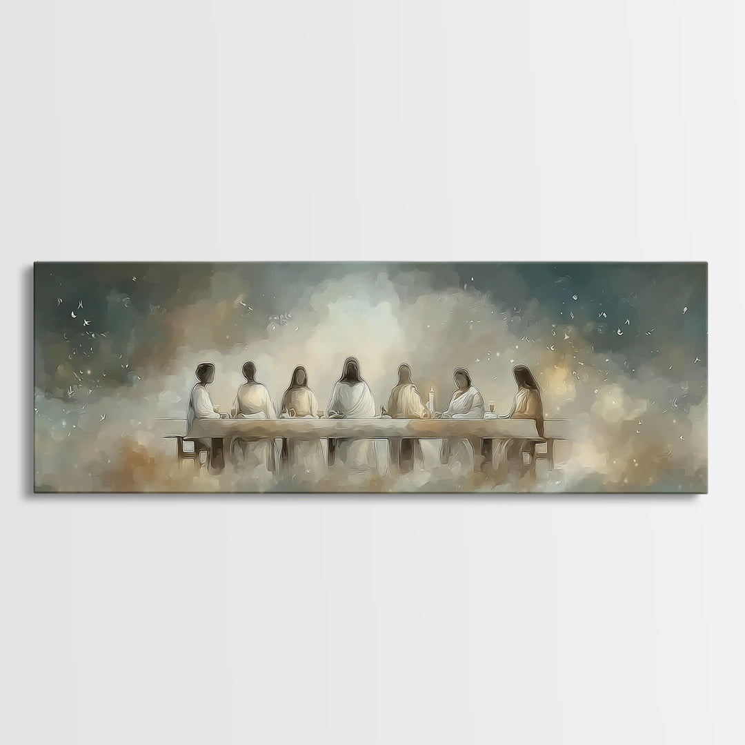 Quiet Supper Light | Framed Canvas Print | Panoramic Art | Christian Art | Jesus Painting | Christian Wall Art | Vintage Christian Art