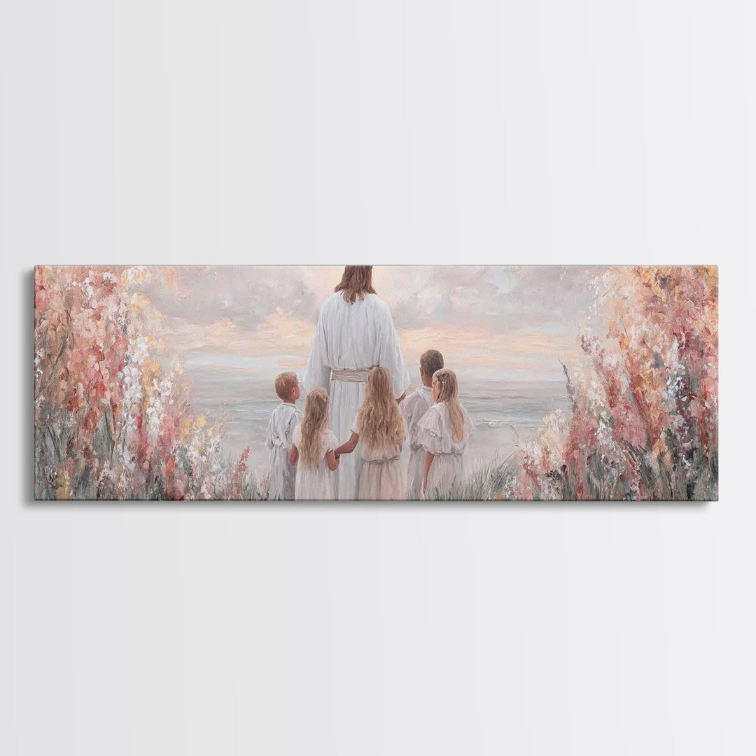 Heavenly Dawn, Framed Canvas Print, Christian Wall Art, Jesus Painting, Christian Art Canvas, Panoramic Wall Art, Christmas Art